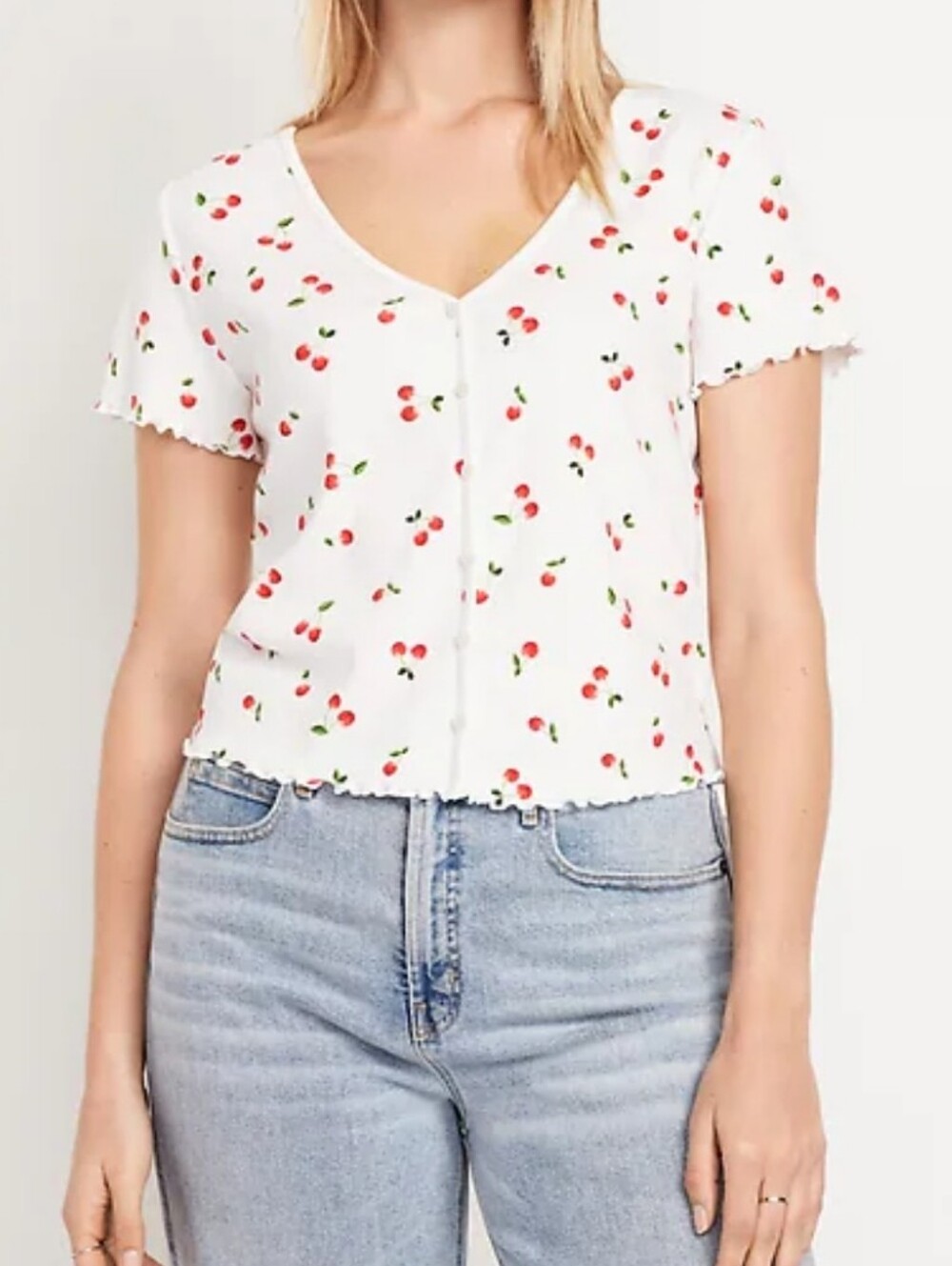 Old Navy Cherry Print Ribbed Button-Down Shirt XL